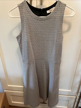LOFT Black & White Geometric Sleeveless Fit-and-Flare Dress